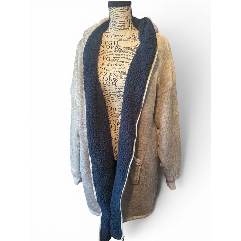 Sherpy Reversible Sherpa Oversized Hoodie Heather Grey Navy
